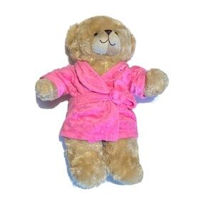 Build-A-Bear Light Brown Bear Stuffed Animal Pink Soft Robe Outfit Clothes Cozy